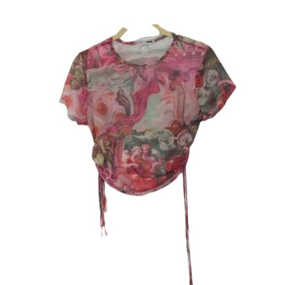 Fashion Nova Serenade me pink sheer crop top drawstring sides Small angels - Picture 2 of 16